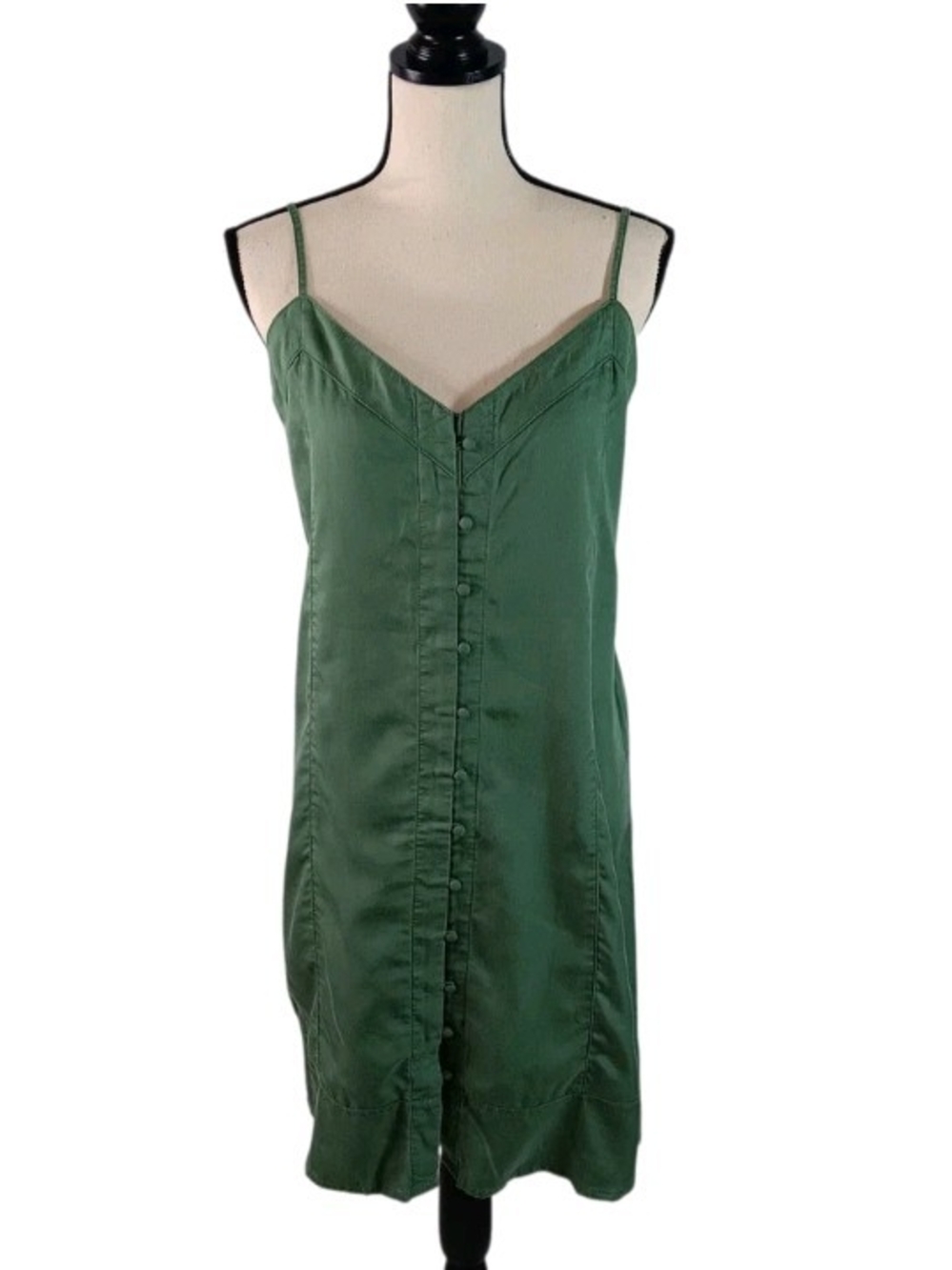Vince Camuto Green Sleeveless Spaghetti Strap Dress with Front Buttons
